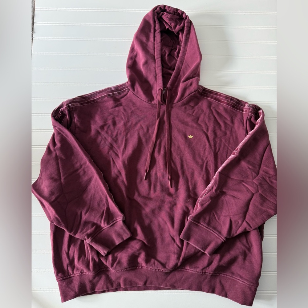 adidas Originals Oversize Hoodie with Velvet Stripes and Trefoil – Size Large